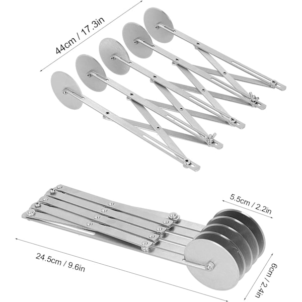 Pastaskærer, Multi-Wheel Udtrækkelig Rustfrit Stål Pizzaslicer Multi-Round Dejdeler til Køkken Bageværktøj(5 Hjul)