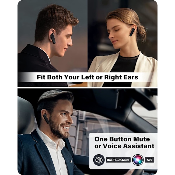 Bluetooth Headset - V5.0 Trådløs Handsfree Øretelefon Indbygget Dobbelt Mikrofon Støjreduktion, 16 Timer HD Taletid Ultralet Headset til (Sort)