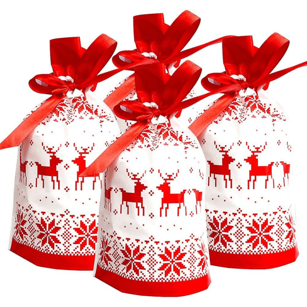 Julklappspåsar med dragsko, 50 st julpåsar med dragsko Festpåsar Godispåsar med dragsko för barn Födelsedag Julfest Röd+vit