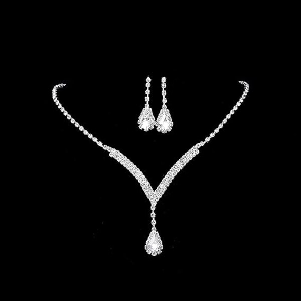 Rhinestone halsband set silver bröllop kristall örhängen brud smyckeset för kvinnor