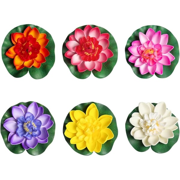 6 kpl Keinotekoisen lootusvaahtomuovikukan set 10 cm kelluva lumpeen koristeeksi kesäsuihkulähde pienet lammet 6 väriä