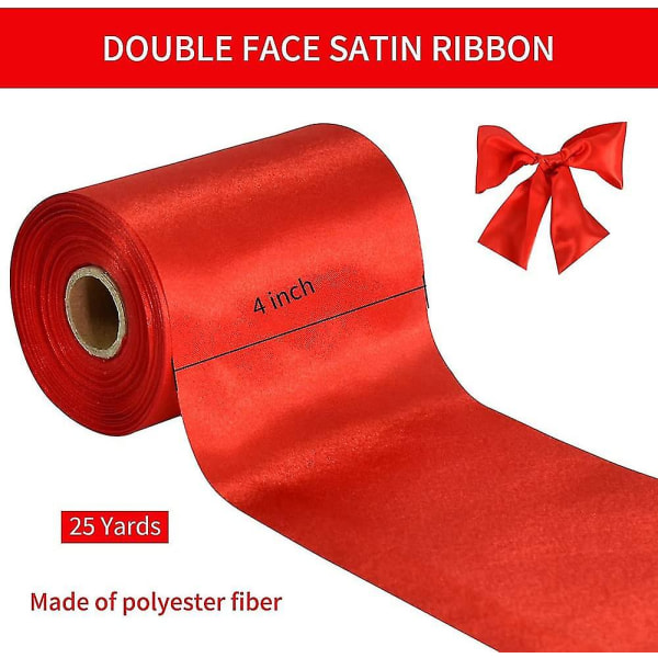 4 Inch X 22yards Wide Red Satin Ribbon Solid Fabric Large Ribbon For Cutting Ceremony Kit Grand Opening Chair Sash Table Hair Car Bows Sewing Craft Gi