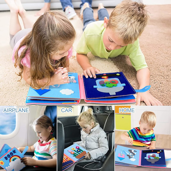 Tyst Bok, 3D Filt Aktivitetsbok Sinnesleksaker & Mjuk Tyg Babybok Tidig Inlärning Livsfärdigheter Inlärningsleksaker