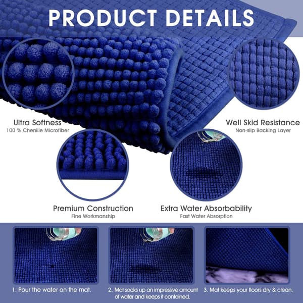40x60 cm (mørkeblå) badematte, sklisikker, absorberende baderomsmatte blue