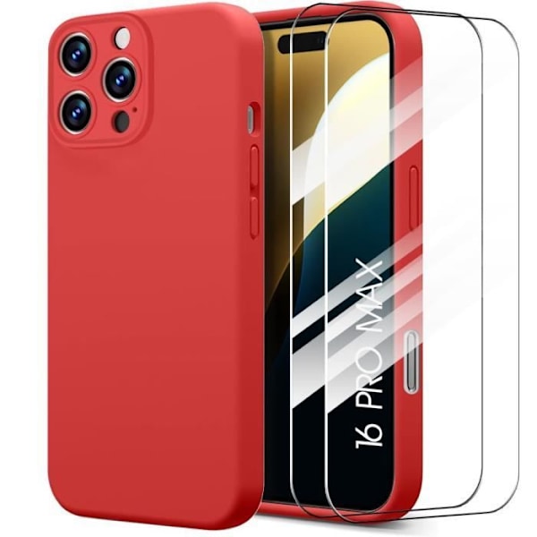Fodral för iPhone 16 Pro Max - Ultratunt Silikon Skydd Röd + 2 Härdat Glas