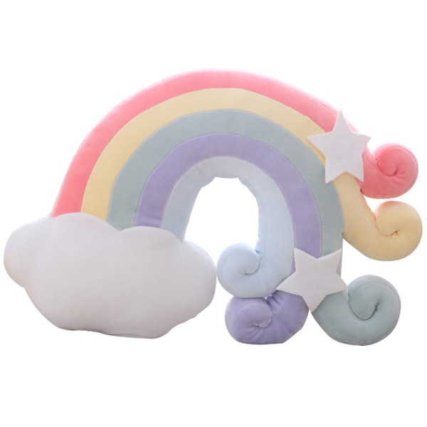Cute Sky Series Macaron Color Kudde Kudde Uppstoppad Moon, Shooting Star och Rainbow Plush Soft Shell Sovkudde (regnbågslila botten)