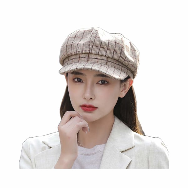 Naisten ruudullinen raidallinen baskeri, Retro kahdeksankulmainen hattu, Outdoor Newsboy -maalarihattu