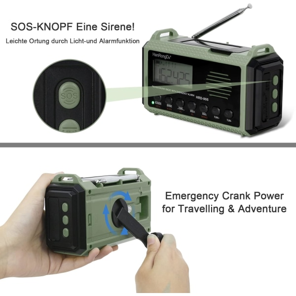 10000mAh NOAA Nødvejr Kurv Vejrradio, Håndsving, Batteridrevet, USB-oplader, SOS-alarm