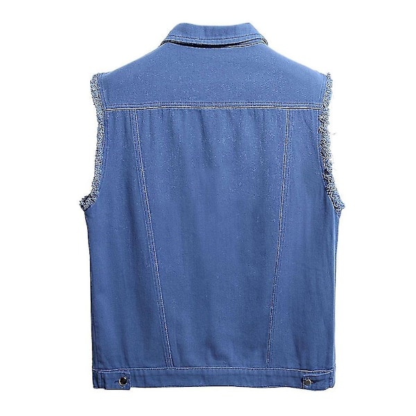 Herre Casual Ripped Denim Vest Klassisk Trucker Button Down Ærmeløs Jean Vest -HG Mørkeblå Dark blue XL