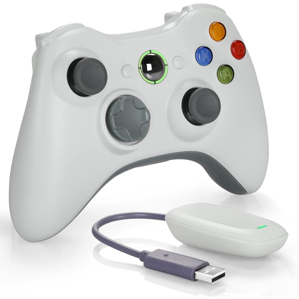 Langaton ohjain Xbox 360:lle, 2,4 GHZ Game Joystick Controller -peliohjain Xbox 360 Slim -konsoliin, PC Windows 7/8/10, valkoinen (sisältyy vastaanotin)
