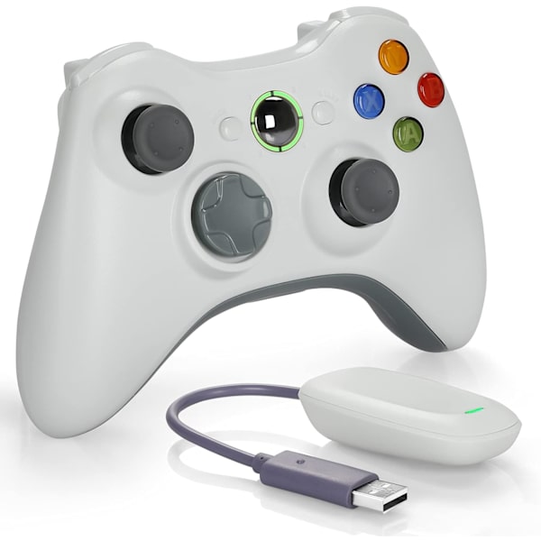 Langaton ohjain Xbox 360:lle, 2.4GHZ peliohjainohjain peliohjain Xbox 360 Slim -konsolille, PC Windows 7/8/10, valkoinen (vastaanotin mukana)