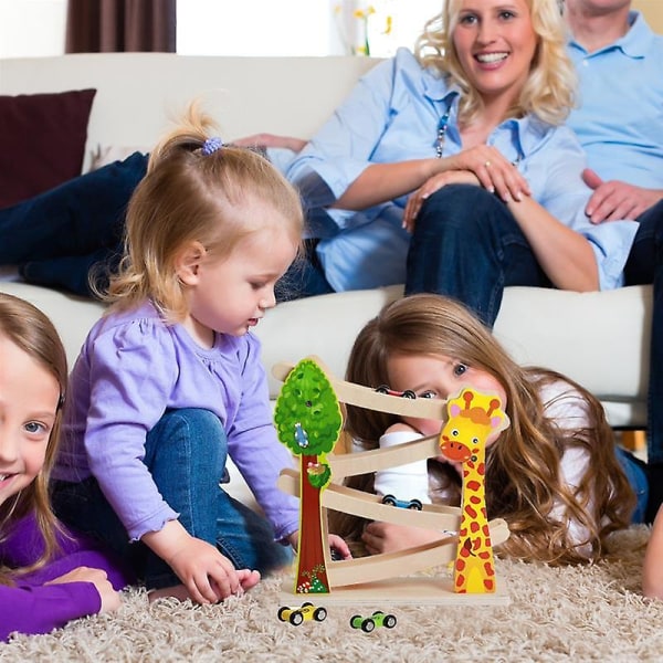 Montessorin puinen autoramppi lapsille, kilpa-lelu, pysäköintirata