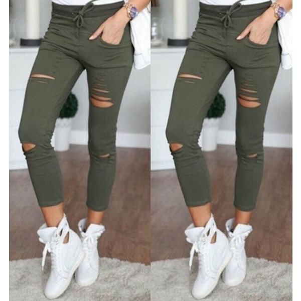 Naisten slim stretch -nyörillä varustetut repäiset leggingsit, harmaa Grey xxxxl
