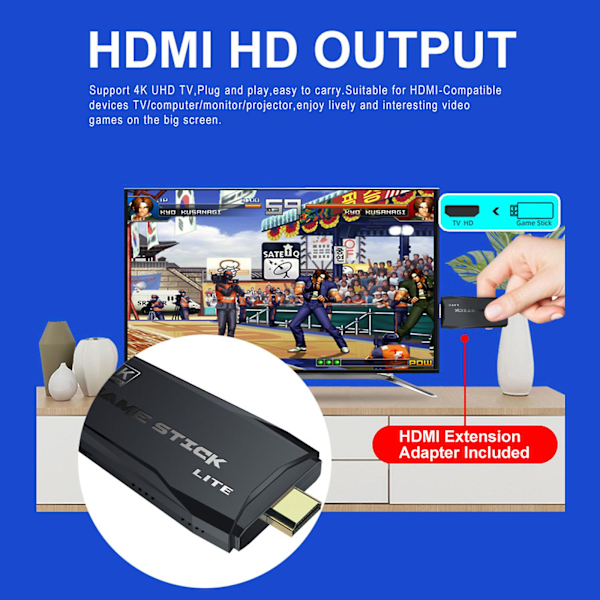 20.000+ 4k Hdmi Tv Videospil Stick Retro Spilkonsoll Med 2 Trådløse Controllere 4k Spil Stick, 100% Ny 128g