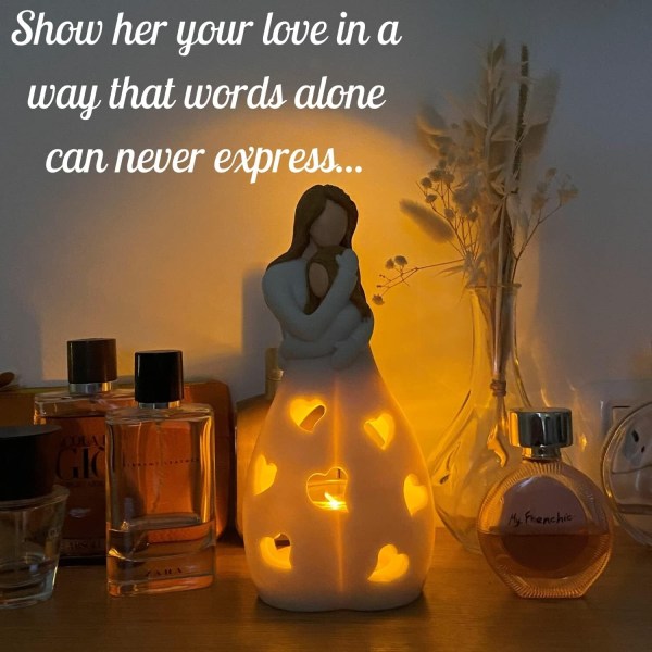 Gaver til mor fra datter, morsdagsgave - lysestagerstatuette med flimrende LED