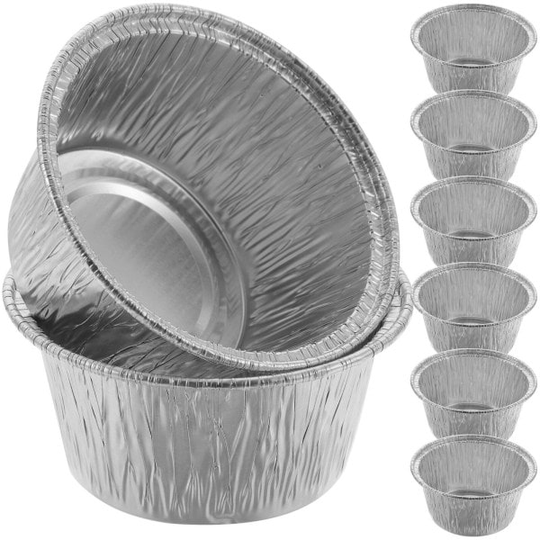 100 stk Cupcake-bakekopper Festsamling Aluminiumsfolie-bakekopper Puddingbeholder (8,1x8,1x3,7cm, sølv)