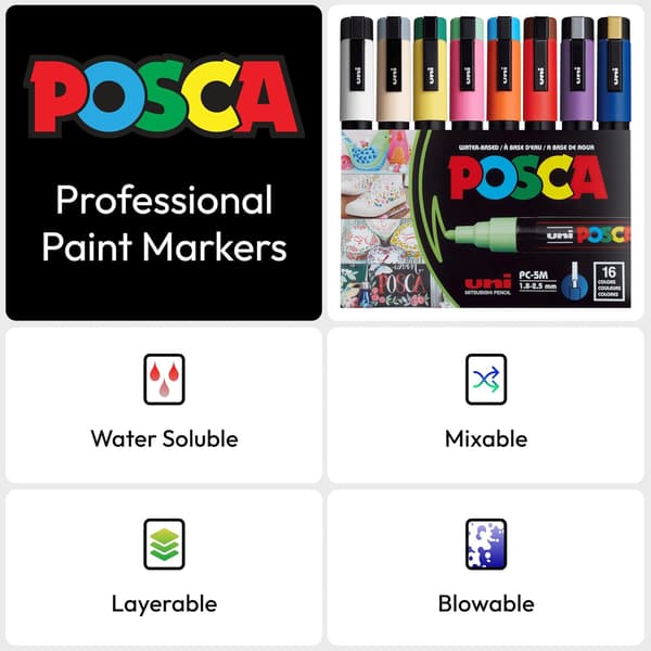 (AZC) POSCA 8-värinen maalaustussisetti, PC-5M Medium Extended Range