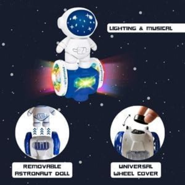 Robot Dansende Leke-Astronautbil Elektrisk, 360° Snurr Interaktiv, Musikk og Lys, Bursdagsgave Gutter og Jenter, Hindringsoppdagelse