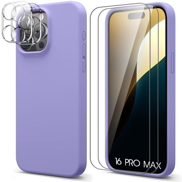 iPhone 16 Pro Max -kotelo silikoninen violetti + 2 karkaistua lasia ja 2 takalasia