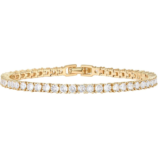 14K Forgyldt 3mm Kubisk Zirkonia Klassisk Tennis Armbånd | Guld Armbånd til Kvinder