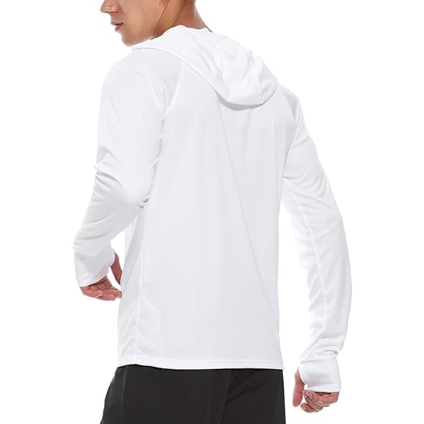 Huvtröjor för män UV-solskydd Långärmade T-shirts Lättvikts Rash Guard med tumhål Vit White L