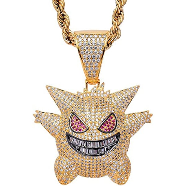 Gengar Lila Kubisk Zirkonia Hip Hop Hänge Halsband För Fans Klassisk Kollektion