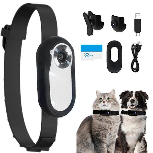 1080P HD Trådlös Halskamera för Katt Hund Husdjur Halsband Kamera Videoinspelare Kroppskamera för Inomhus/Utomhus