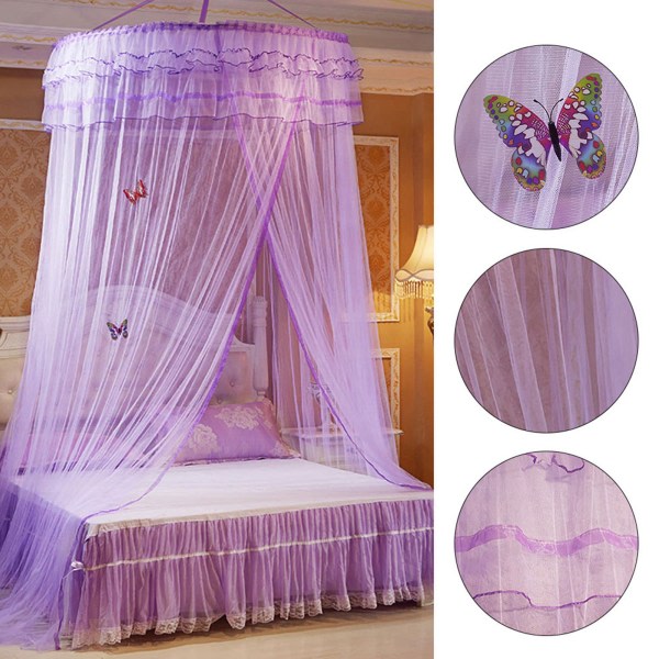 Pustende rund baldakin blonder Princess Style myggnetting seng