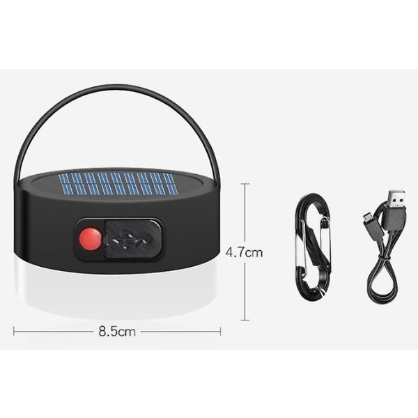 Solar Camping Light, USB ladattava LED-telttavalo retkeilyyn, retkeilyyn