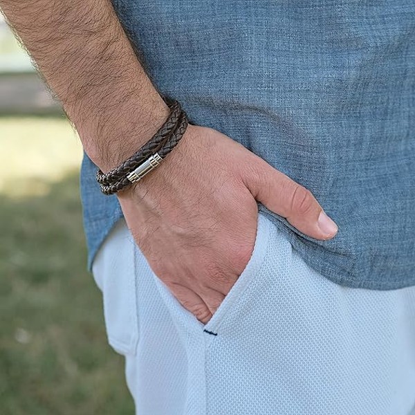 Läderarmband för män | Äkta flätad lädermanschett