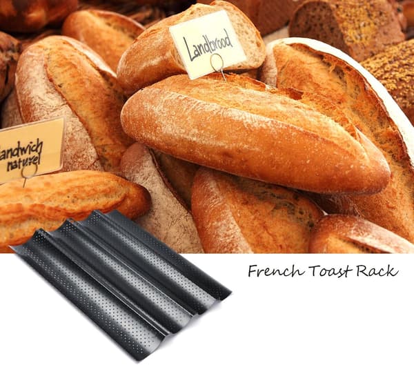 Baguette bakebrett, perforerte franske baguetteformer for 4 baguetter black