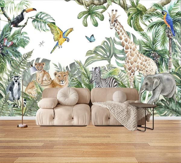1 stk 200x150cm Non-Woven Tapet Jungeldyr Giraff Elefant