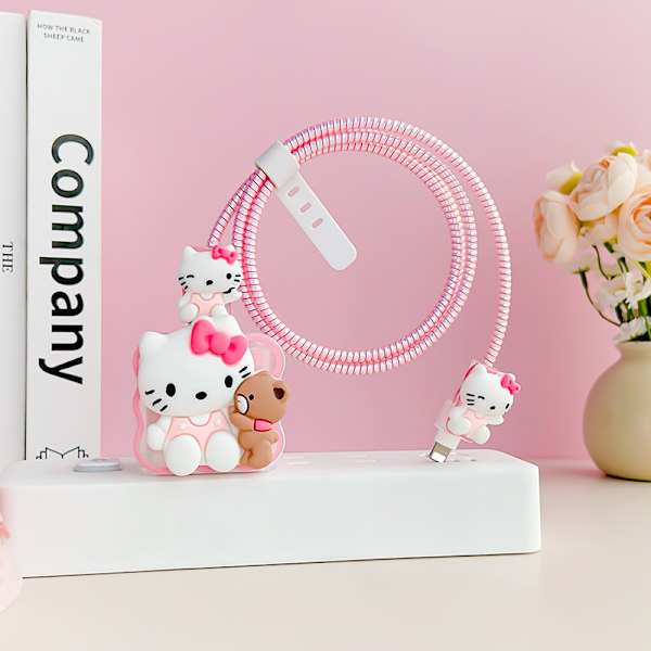 DIY-kaapeli suojuslaturi - Datakaapeli 18W/20W USB-C laturilinjan suojus - Yhteensopiva iPhonen kanssa (Vaaleanpunainen kissa)