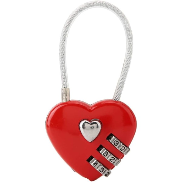 Kombinasjonshengelås, hjerteform 3-sifret kodekombinasjonsbagasje, baglås, passordsikkerhetspar hengelås for skoleskap/arkivskap (rød)