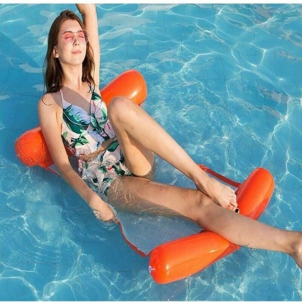Uppblåsbar Float Pool Float Sim Hängmatta Lättliggande Sitt Float Flotte Hängmatta Sängstolsmatta för strand/fest/semester, orange