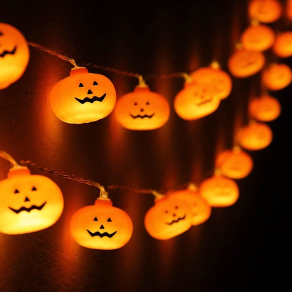 Halloween-kurpitsaketjuvalot - 20 LED 9,8 FT 3D söpö vedenkestävä oranssi, 2 tilaa vakio/välkkyvät valot sisä- ja ulkokoristeluun juhliin