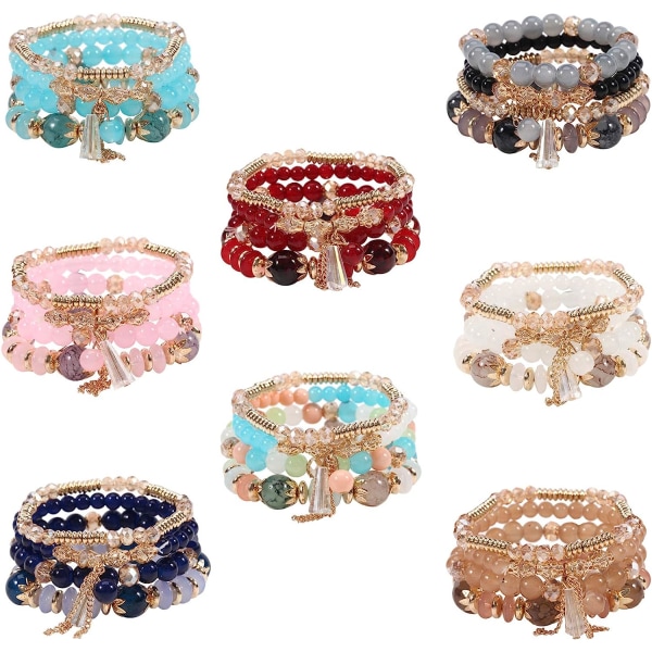 Bohemian armbånd til kvinder Stretch Multilayer farverige perler armbånd med charme smykker