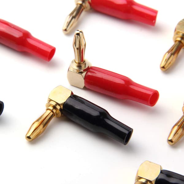 (Red and Black) 10pcs Right Angle Banana Plugs - 4mm/0.16\" 90 Degree Speaker Connector