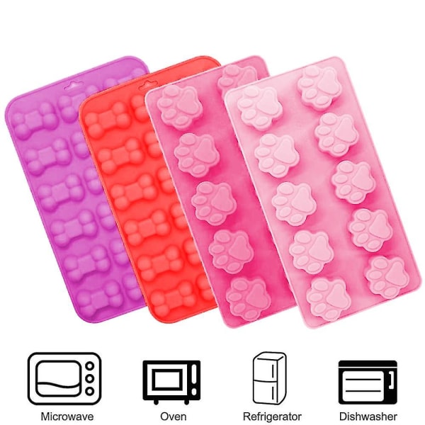 5-pack silikon molds brickor med valp hund tass och ben form