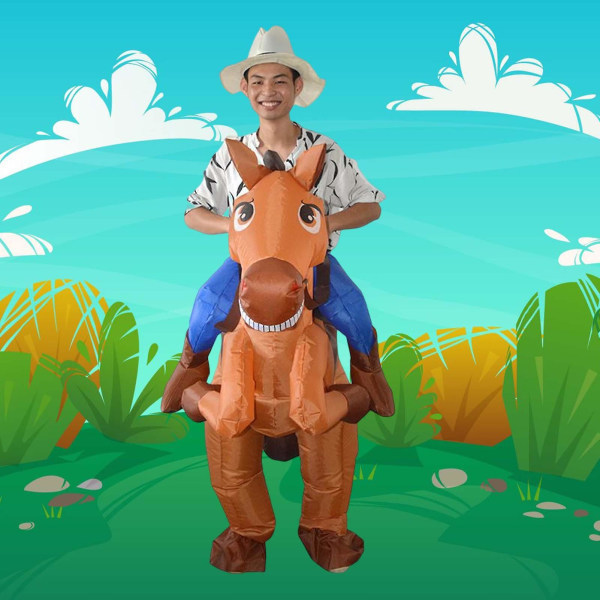 Uppblåsbar Häst Rida Kostym Cowboy på Häst Maskerad Rolig Nyhet Utklädnad Party Kläder Svans häst_xx