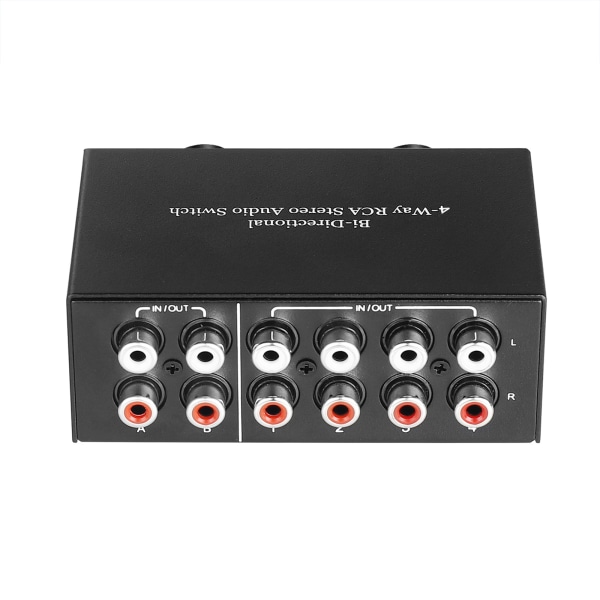 4-vägs dubbelriktad RCA-stereo ljudomkopplare 2 in 4 ut eller 4 in 2 ut L/R-uttag ljudkanal RCA-ljudomkopplare