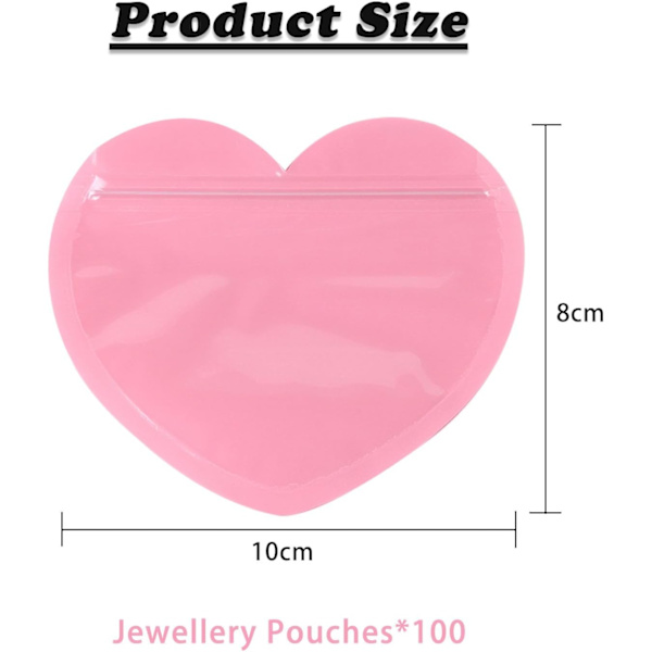 100 st Smyckespåsar, Återförslutningsbara Hjärtformade Smyckesförpackningar Resepåse, Liten Ziplock Transparent