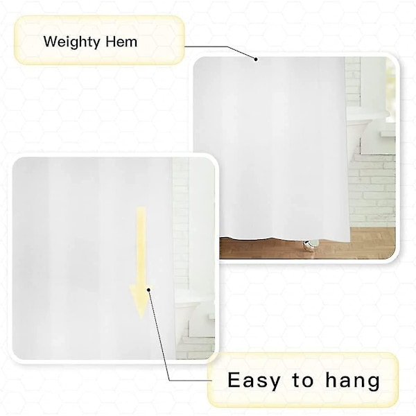 Bruseforhæng 240 X 200 Cm, Skimmelresistent, Vandafvisende, Vaskbar, Antibakteriel, Hvid, Polyester Bruseforhæng med 12 Bruseforhæng