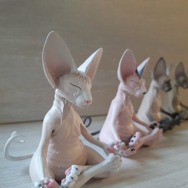 Sphynx Kat Meditere Statue Sød Hårløs Kat Yoga Siddende Samleobjekt Figur til Værelse Skrivebord Dekoration Black