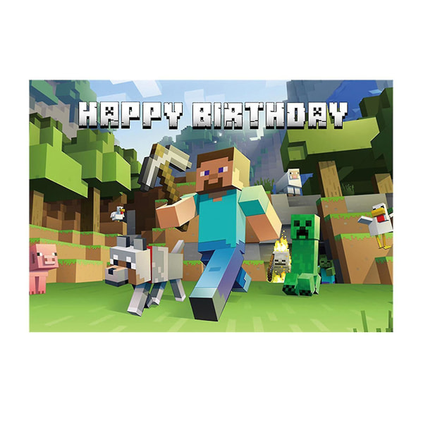 Tausta syntymäpäiväjuhlat Minecraftin taustakangasteeman koristelippu