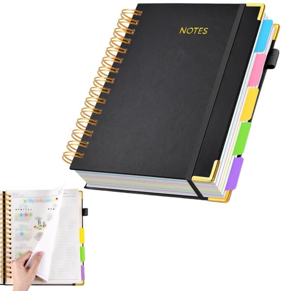 A5 Notesbog - Journal - Planner - Ringbindsnotesbog med Linjerede Sider - Læderomslag - 300 Sider (15 x 21,5 cm - Sort)