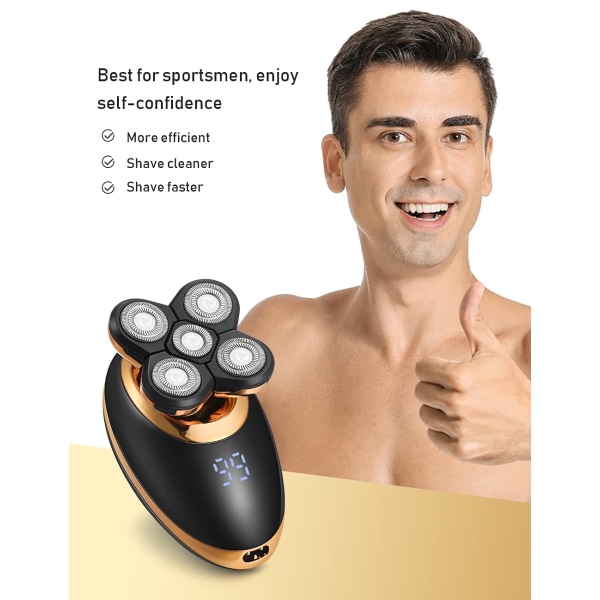 Elektriske barbermaskiner for menn - 5 i 1 barbermaskiner med skallet hode for menn, 5D flytende trådløs USB oppladbar trimmer Vanntett våt og tørr med LED-skjerm