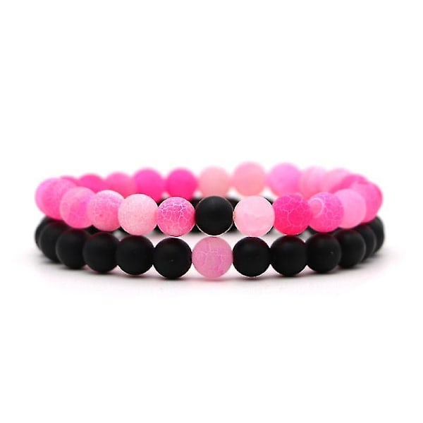 Pink Black Natural Stone Yoga Beads Bracelet Couple Yoga Bracelet Natural Stone Weathered DIY Agate Stone Men Women Elastic Chakra Bracelet dt7822