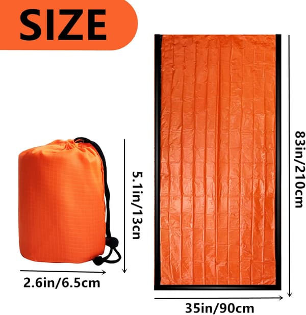 2-pakning nødsovepose vanntett varm overlevelsesdekken lett bærbar multifunksjonell inkluderer fløyte 215x90cm oransje