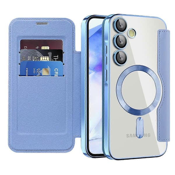 Samsung Galaxy A55 5G Magnetic Case - Leather Card Holder with RFID Blocking, Flip Wallet Case Protective Cover Multicolor Multicolor Blue
